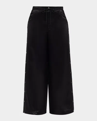 Cynthia Rowley Wide-leg Snap Silk Pants In Black