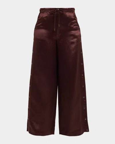 Cynthia Rowley Wide-leg Snap Silk Pants In Brown