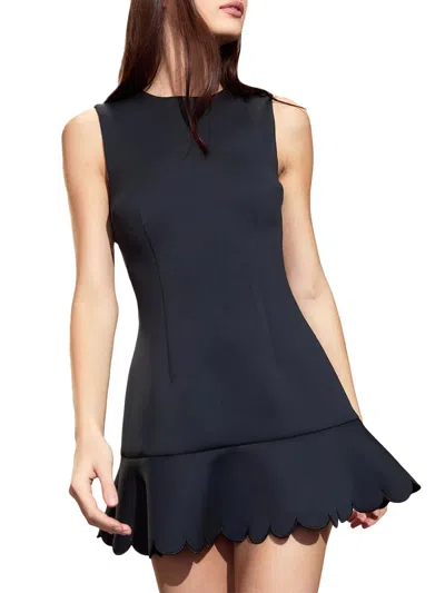 Cynthia Rowley Sleeveless Scallop Flounce Bonded Dress In Black
