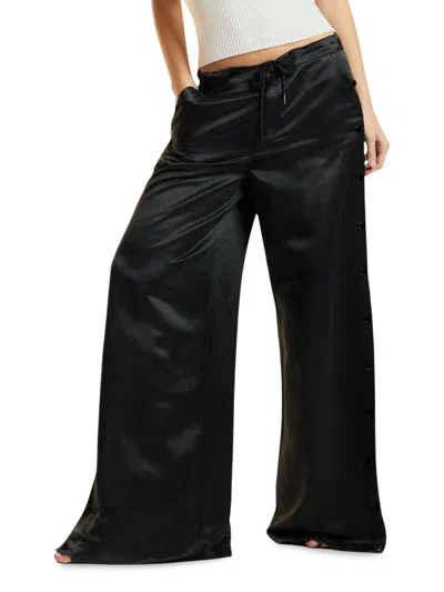 Cynthia Rowley Wide Leg Snap Pants In Black