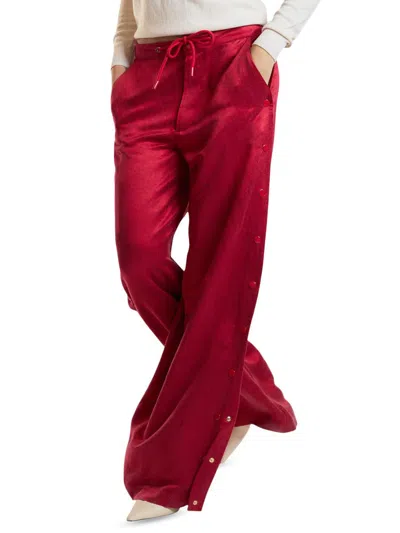 Cynthia Rowley Women's Breakaway Snap-side Silk-blend Wide-leg Pants In Red