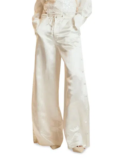 Cynthia Rowley Women's Breakaway Snap-side Silk-blend Wide-leg Pants In White