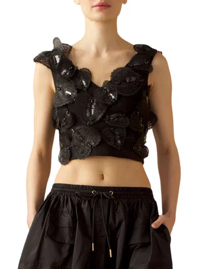 Cynthia Rowley Women's Doily Organza Hearts Top In Black