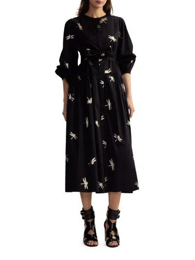 Cynthia Rowley Women's Dragonfly Cotton Sateen Maxi Shirtdress In Black