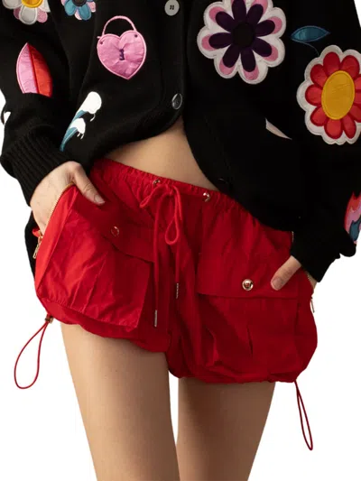Cynthia Rowley Cargo-pocket Bloomer Shorts In Red