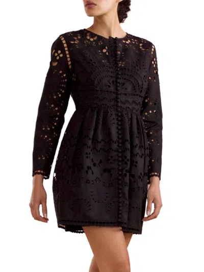 Cynthia Rowley Women's Eyelet Long-sleeve Minidress In Black