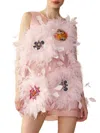 Cynthia Rowley Women's Feather-embellished Organza Minidress In Pink Multi