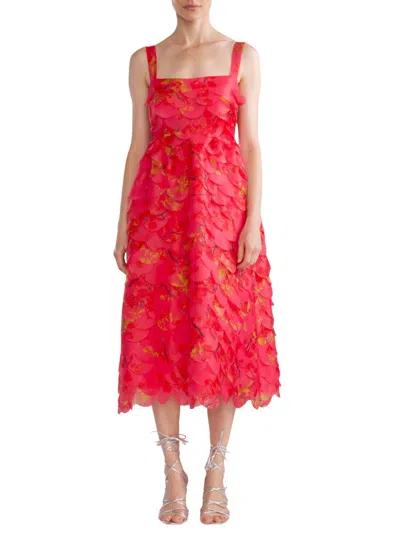 Cynthia Rowley Women's Floral Organza Scallop Midi-dress In Red