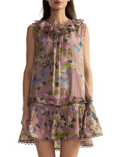 Cynthia Rowley Women's Floral Silk Ruffled Shift Minidress In Pink