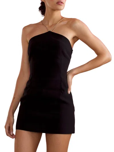 Cynthia Rowley Women's Halter Gold Strap Minidress In Black