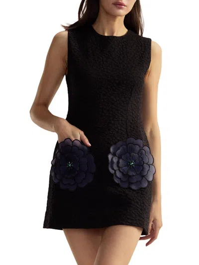 Cynthia Rowley Women's Jacquard 3d Flower Pocket A-line Minidress In Black