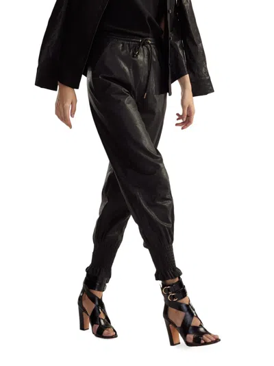 Cynthia Rowley Women's Leather Drawstring Joggers In Black