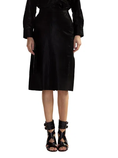 Cynthia Rowley Women's Leather High-waisted Back-slit Midi-skirt In Black