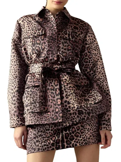Cynthia Rowley Women's Leopard Satin Belted Utility Jacket