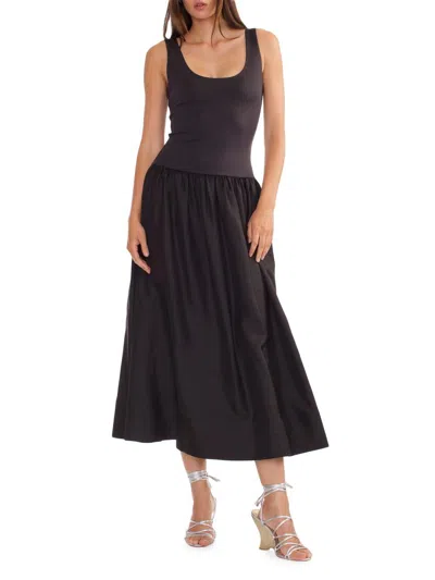 Cynthia Rowley Women's Mixed Media Dropwaist A-line Midi-dress In Black