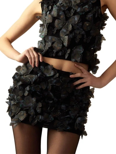 Cynthia Rowley Women's Ombré Butterflies Organza Miniskirt In Black Multi