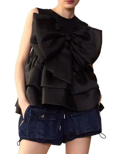 Cynthia Rowley Women's Organza Bow Sleeveless Top In Black