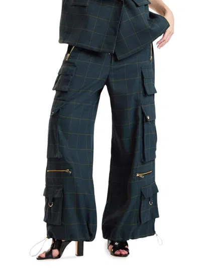 Cynthia Rowley Women's Plaid Cargo Pants In Green Plaid