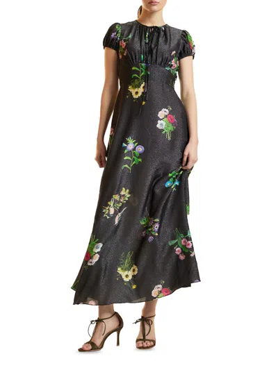 Cynthia Rowley Floral-print Lurex Midi Dress In Multi