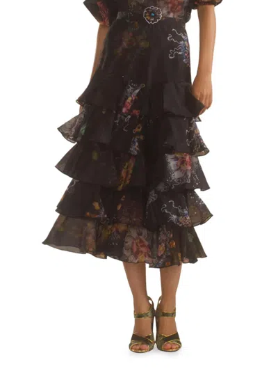 Cynthia Rowley Women's Silk Organza Ruffle Midi-skirt In Black