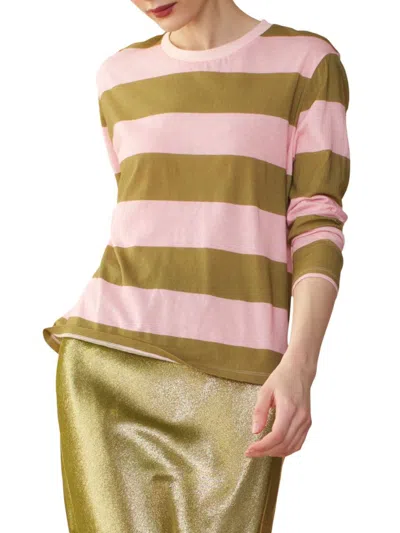 Cynthia Rowley Women's Wide Stripe Cotton T-shirt In Green Pink
