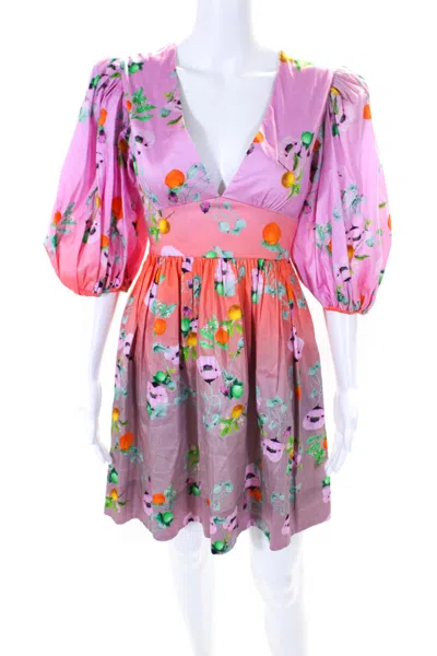 Cynthia Rowley Womens Graphic Ombre Print V-neck Bishop Sleeve Dress Pink