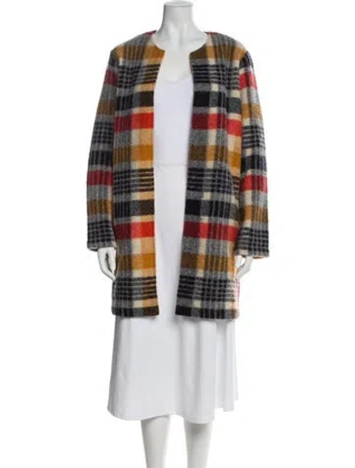 Pre-owned Cynthia Rowley Wool Plaid Print Coat In Multi
