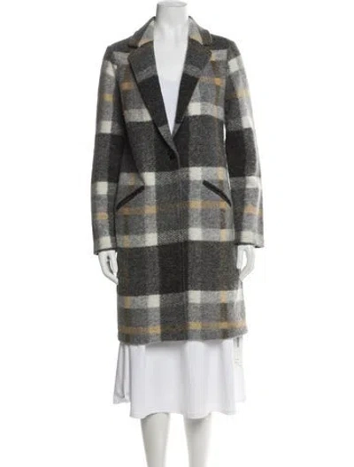 Pre-owned Cynthia Rowley Wool Plaid Print Trench Coat In Green