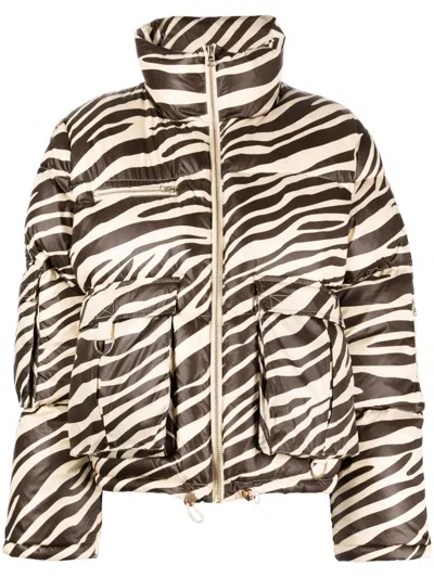 Cynthia Rowley Zebra-print Puffer Jacket In Brown