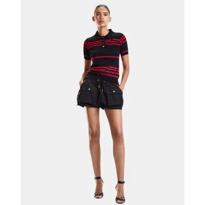 Cynthia Rowley Ziggy Cropped Polo Shirt In Black