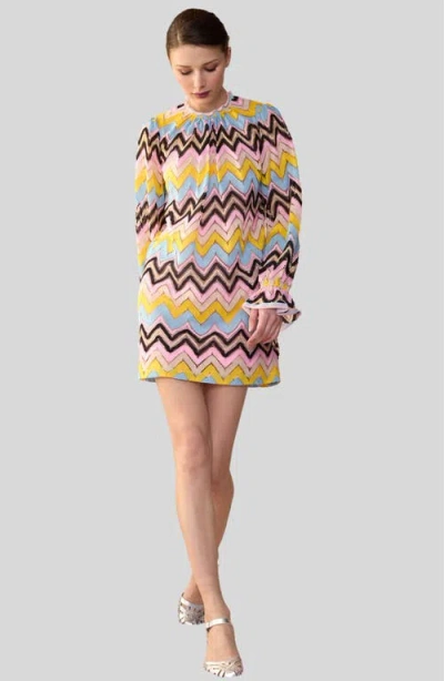 Cynthia Rowley Zigzag Knit Shift Dress In Yellow Multi