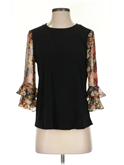 Pre-owned Cynthia Steffe 3/4 Sleeve Top Black Ruffles Neckline Tops