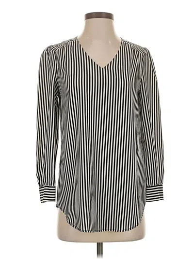 Pre-owned Cynthia Steffe 3/4 Sleeve Top Black Stripes Pattern Square Neckline Tops
