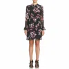 Cynthia Steffe Floral Print Chiffon Casual Cocktail Dress In Black In Black