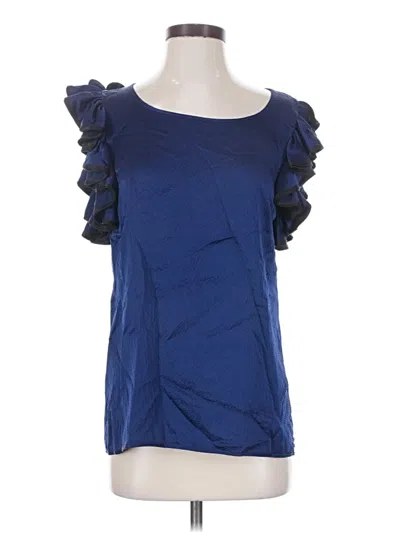 Pre-owned Cynthia Steffe Short Sleeve Silk Top Blue Ruffles Neckline Tops