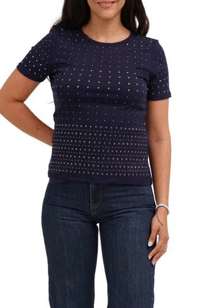 Cyrus Allover Studded Short Sleeve Top In Blue