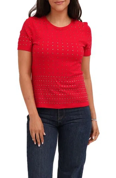Cyrus Allover Studded Short Sleeve Top In Red