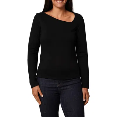 Cyrus Asymmetric Neck Long Sleeve Top In Black