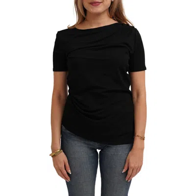 Cyrus Asymmetrical Hem Short Sleeve Top In Black