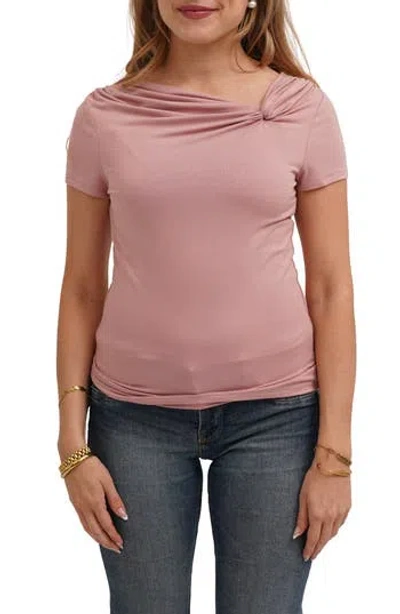 Cyrus Asymmetrical Neckline Gathered Jersey Top In Brown