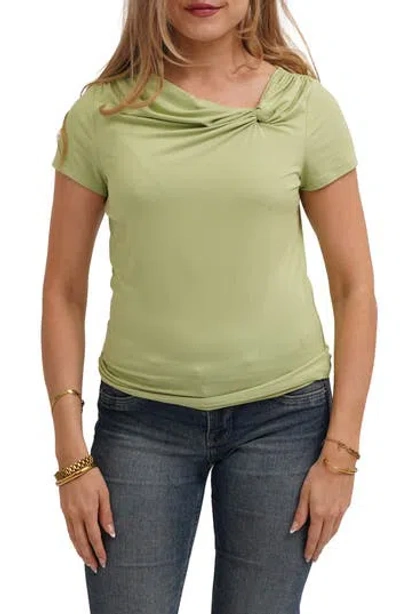 Cyrus Asymmetrical Neckline Gathered Jersey Top In Green