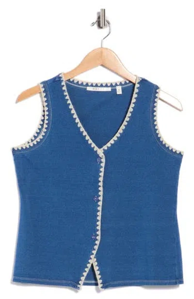 Cyrus Blanket Stitch Denim Vest In Blue