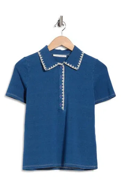 Cyrus Blanket Stitch Polo In Blue