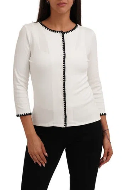 Cyrus Blanket Stitch Trim Button-up Top In White