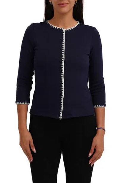 Cyrus Blanket Stitch Trim Button-up Top In Black