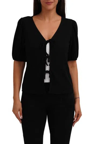 Cyrus Bow Tie Front Short Sleeve Top In Black