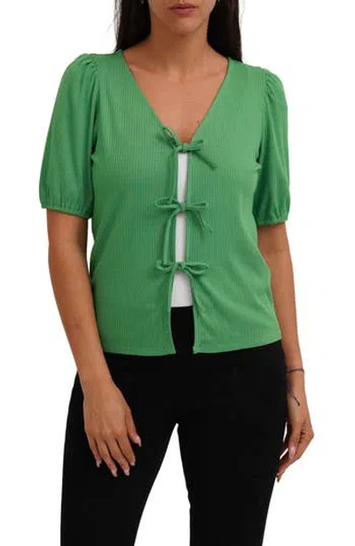 Cyrus Bow Tie Front Short Sleeve Top In Green