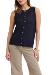 Cyrus Button Front Sleeveless Sweater In Black