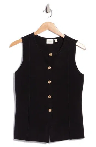 Cyrus Button Front Sleeveless Vest In Black