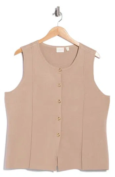 Cyrus Button Front Sleeveless Vest In Dark Sesame